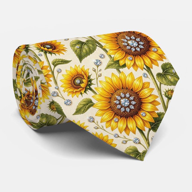Cravate Tenue Décontractée | Tournesols et Diamants (Roulé)
