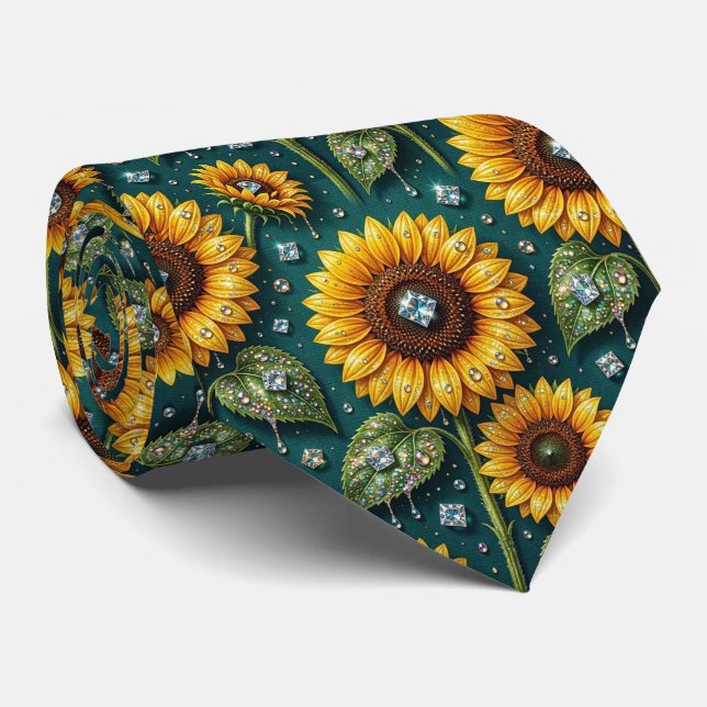 Cravate Tenue Décontractée | Tournesols et Diamants (Roulé)