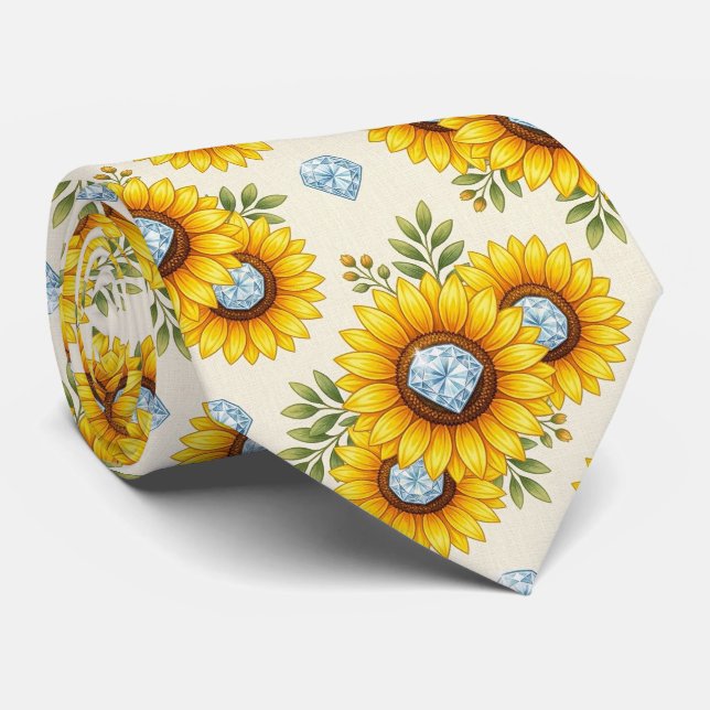 Cravate Tenue Décontractée | Tournesols et Diamants (Roulé)