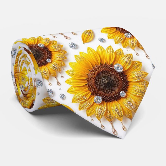 Cravate Tenue Décontractée | Tournesols et Diamants (Roulé)