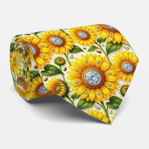 Cravate Tenue Décontractée Tournesols et Diamants