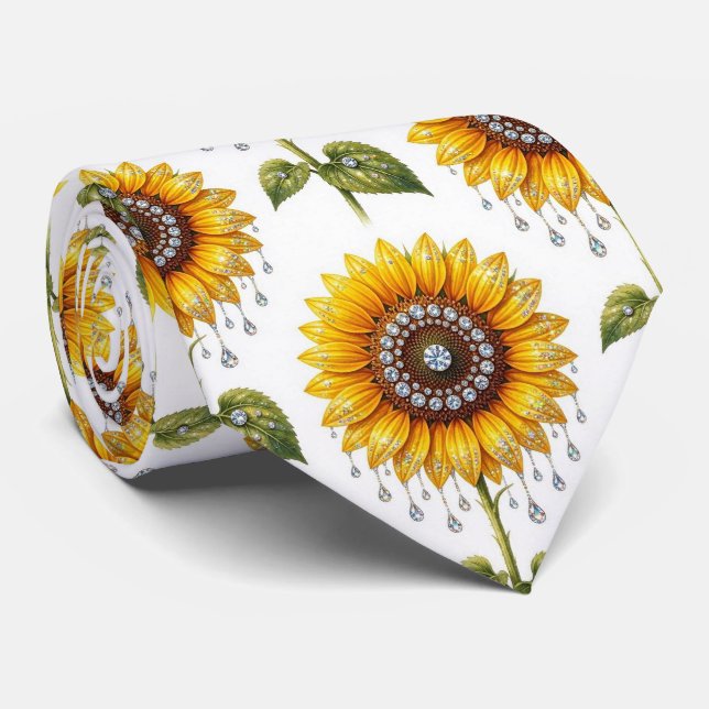 Cravate Tenue Décontractée | Tournesols et Diamants (Roulé)