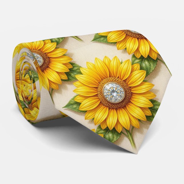Cravate Tenue Décontractée | Tournesols et Diamants (Roulé)