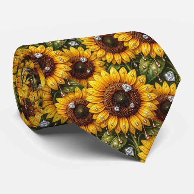 Cravate Tenue Décontractée | Tournesols et Diamants (Roulé)