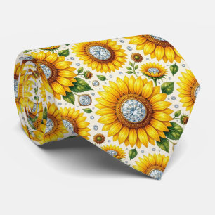 Cravate Tenue Décontractée Tournesols et Diamants