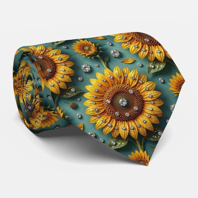 Cravate Tenue Décontractée | Tournesols et Diamants (Roulé)