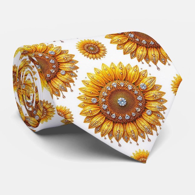 Cravate Tenue Décontractée | Tournesols et Diamants (Roulé)