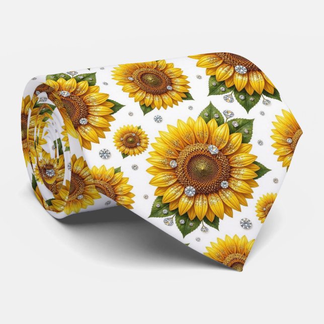 Cravate Tenue Décontractée | Tournesols et Diamants (Roulé)