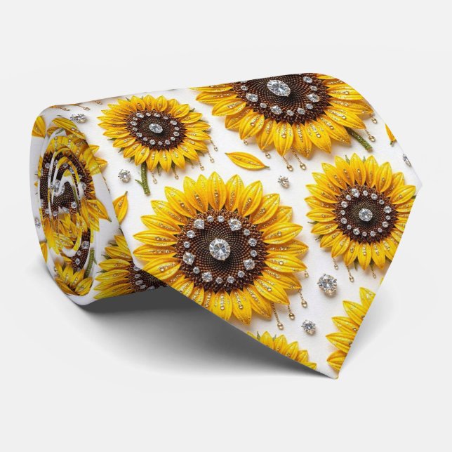 Cravate Tenue Décontractée | Tournesols et Diamants (Roulé)