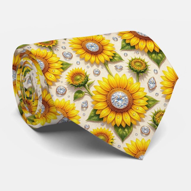 Cravate Tenue Décontractée | Tournesols et Diamants (Roulé)