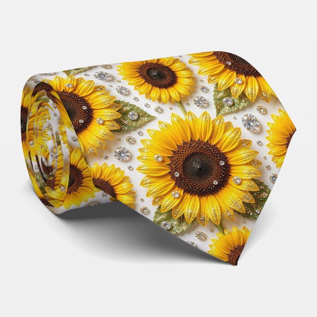 Cravate Tenue Décontractée | Tournesols et Diamants (Roulé)