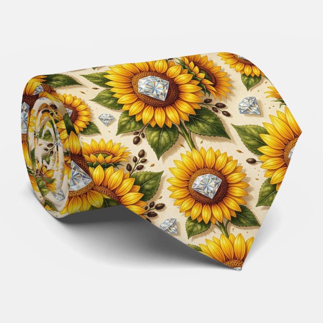 Cravate Tenue Décontractée | Tournesols et Diamants (Roulé)
