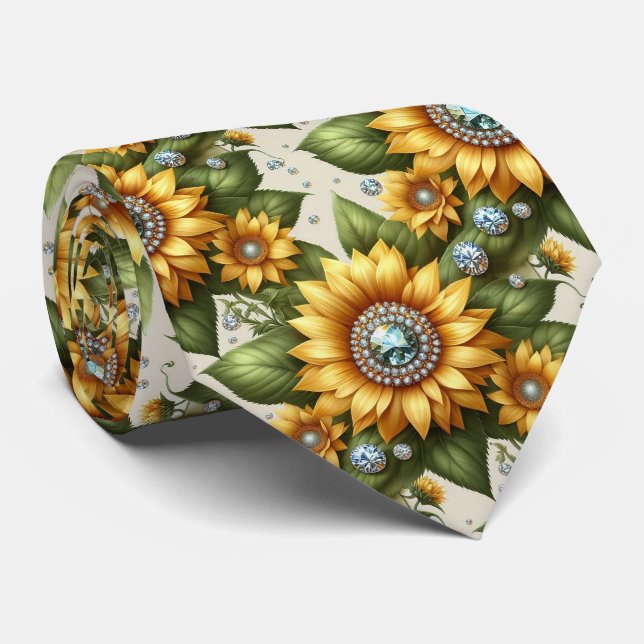 Cravate Tenue Décontractée | Tournesols et Diamants (Roulé)