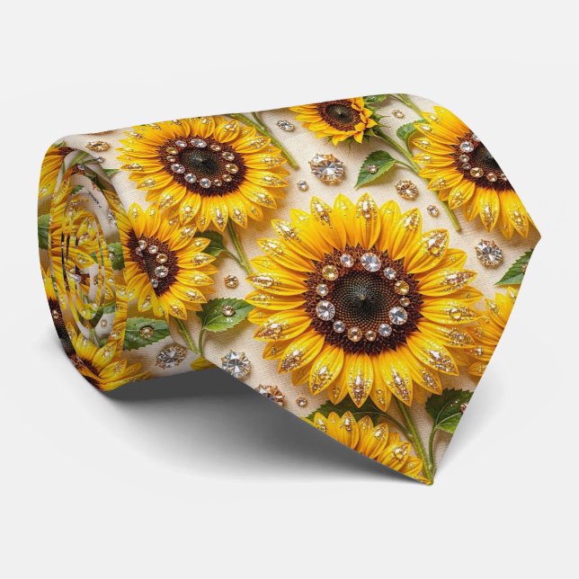 Cravate Tenue Décontractée | Tournesols et Diamants (Roulé)