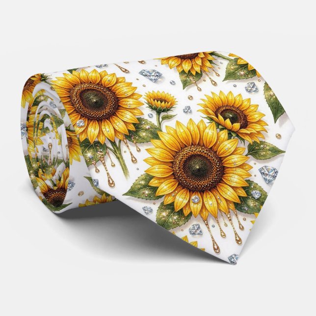 Cravate Tenue Décontractée | Tournesols et Diamants (Roulé)