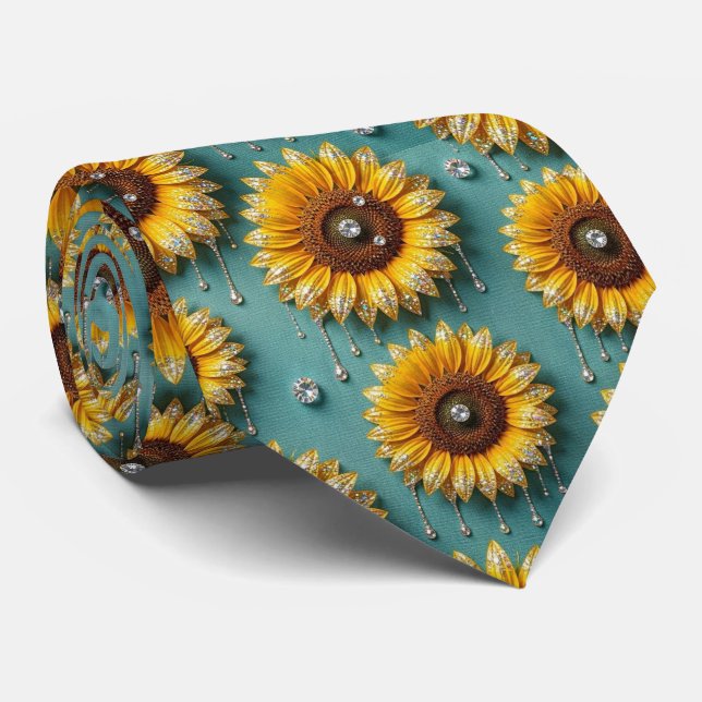Cravate Tenue Décontractée | Tournesols et Diamants (Roulé)