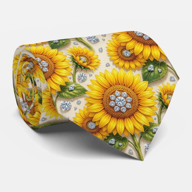 Cravate Tenue Décontractée | Tournesols et Diamants (Roulé)