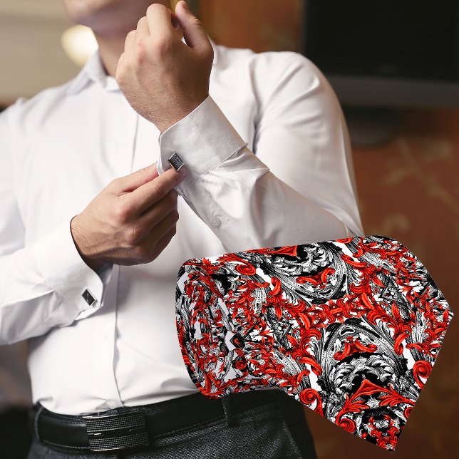 CRAVATE TERRACOTTA BLACK BLANC ITALIEN BAROQUE IMPRIMER HO (Créateur téléchargé)