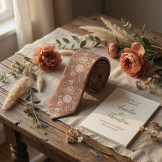 Cravate Terracotta Boho Floral Sketch Peony Botanical