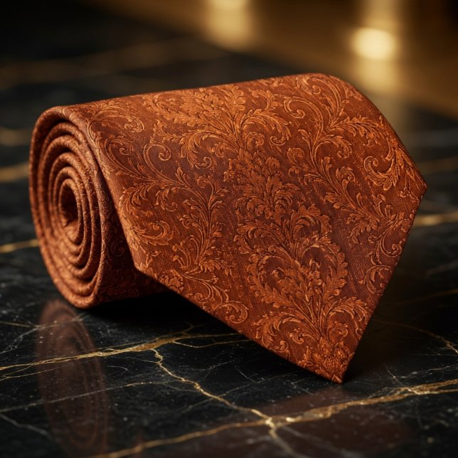 Cravate Terracotta Luxueuse Fleur Baroque Orange Brûlé  (Créateur téléchargé)