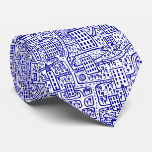 Cravate Terre des Tours - Bleu de marine sur blanc