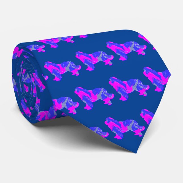 Cravate Terre-Neuve Chien rose Silhouette Bleu Cou (Roulé)