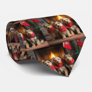 Cravate Terrier Australien au coin du feu de Noël