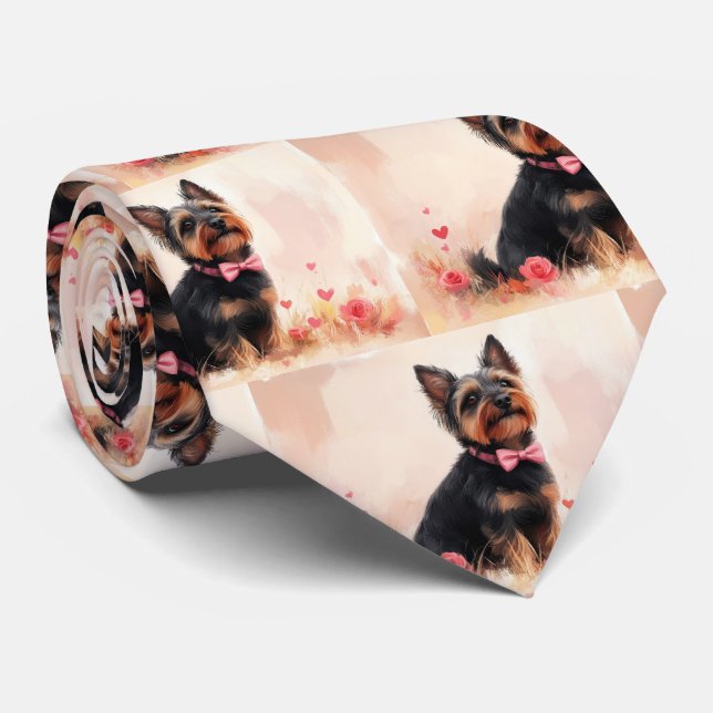 Cravate Terrier Australien avec des Roses - Saint-Valentin (Roulé)