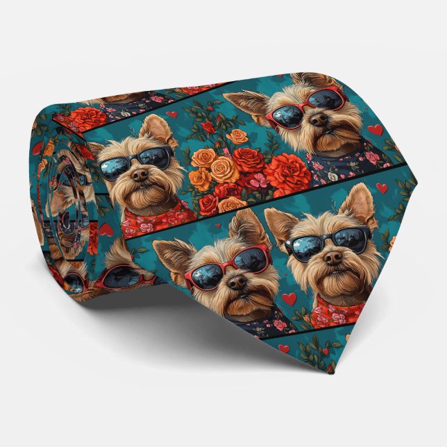 Cravate Terrier Australien Cœurs Roses Saint-Valentin (Roulé)