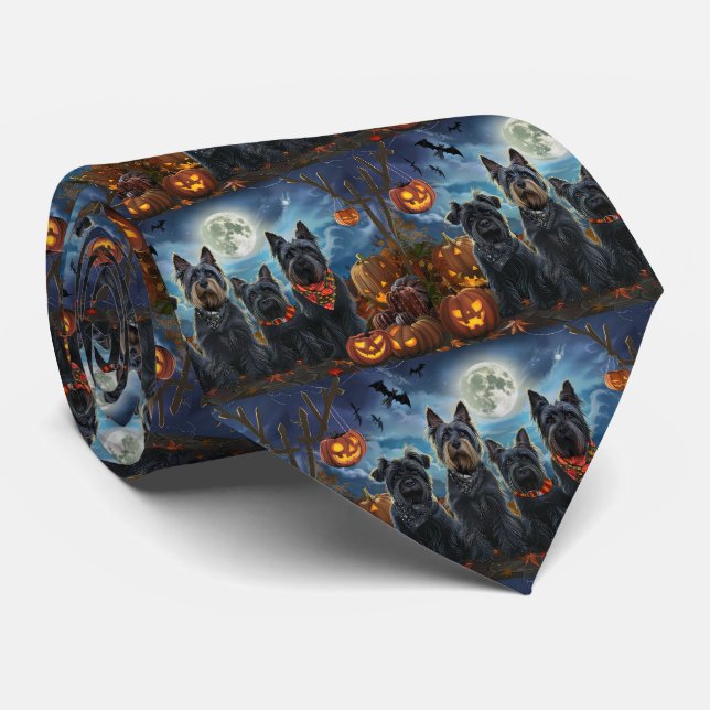 Cravate Térrier Écossais Halloween Fantomatique (Roulé)
