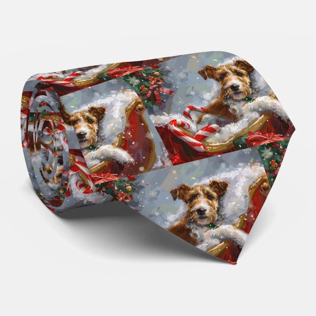 Cravate Térrier Fox à poil dur de Noël Festif  (Roulé)