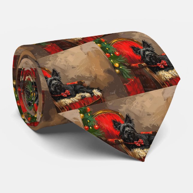 Cravate Térrier Skye Chien Noël Festif (Roulé)