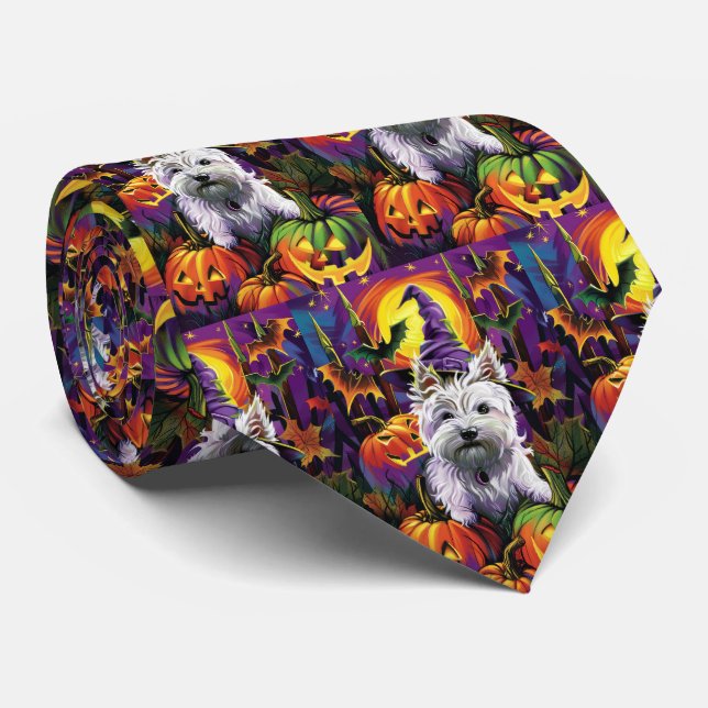 Cravate Térrier West Highland White Halloween Sorcière (Roulé)