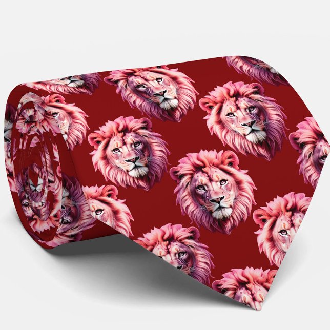 Cravate Tête de lion rose bordeaux Design  (Créateur téléchargé)