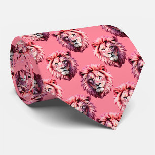 Cravate Tête de lion rose motif animal design rose
