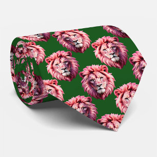 Cravate Tête de lion rose motif animal design vert
