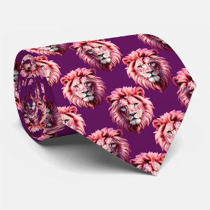 Cravate Tête de lion rose motif animal design violet 