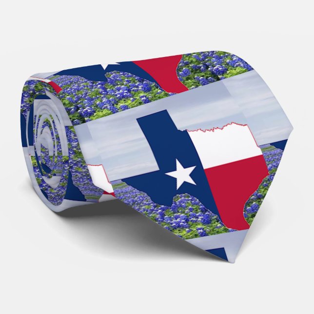 Cravate Texas Forme Texas Drapeau Avec Bluebonnets (Roulé)