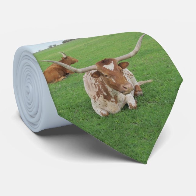 Cravate Texas Longhorn Steer In Field Print On Necktie (Roulé)