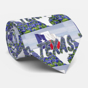 Cravate Texas Shape with Texas Flag and Bluebonnets