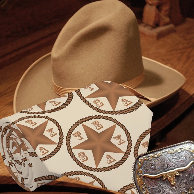 Cravate Texas Star avec bordure en corde N'IMPORTE QUELLE  (Western Texas seal with rope border.)