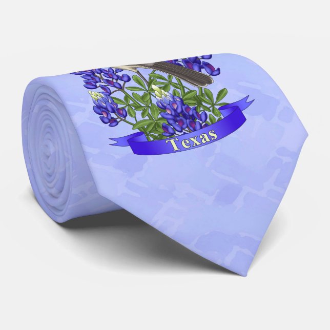 Cravate Texas State Mockingbird & Bluebonnet Flower (Roulé)