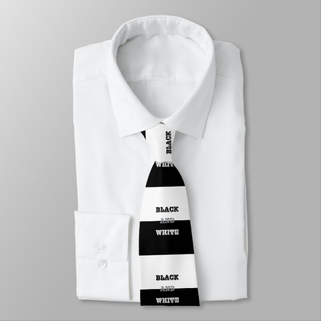 Cravate Texte Blanc Gris Noir Et Couleurs Solides (Attaché)
