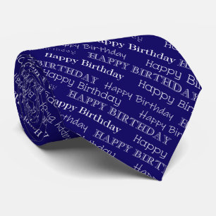 Cravate Texte Joyeux Anniversaire Couvert Bleu Nuit et Bla