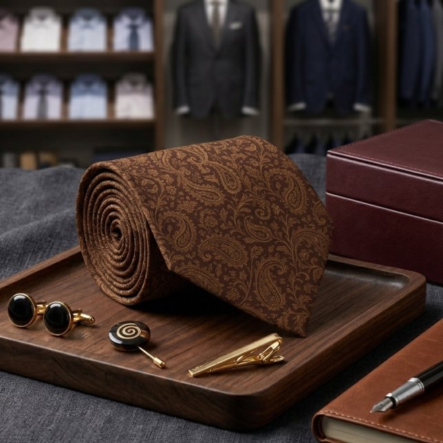 Cravate Texture Paisley Marron  (Créateur téléchargé)
