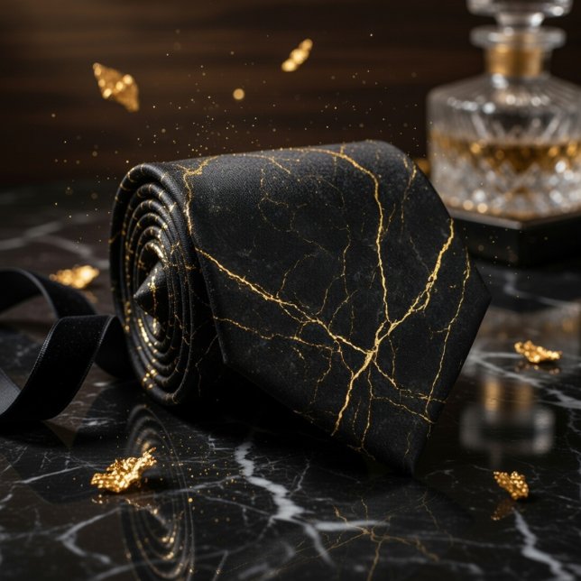 Cravate Texture simple de marbre noir avec de subtiles vei (Créateur téléchargé)
