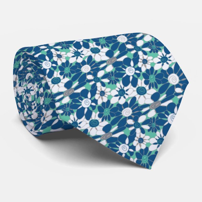 Cravate The Novelty Teal and Blue Floral Neck Tie (Roulé)