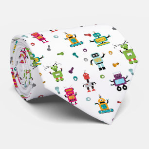 Cravate Thème de motif de robot multicolore mignon 