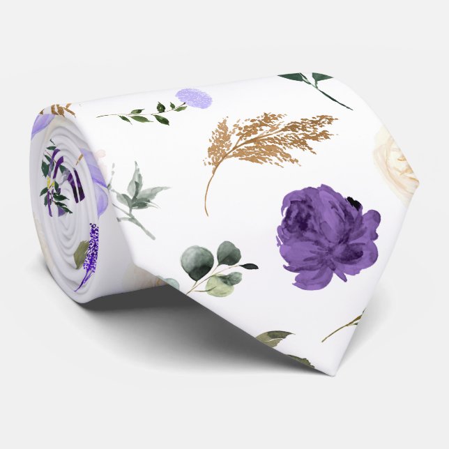 Cravate Thème PixDezines H2 Fleurs Teintes Violettes (Roulé)