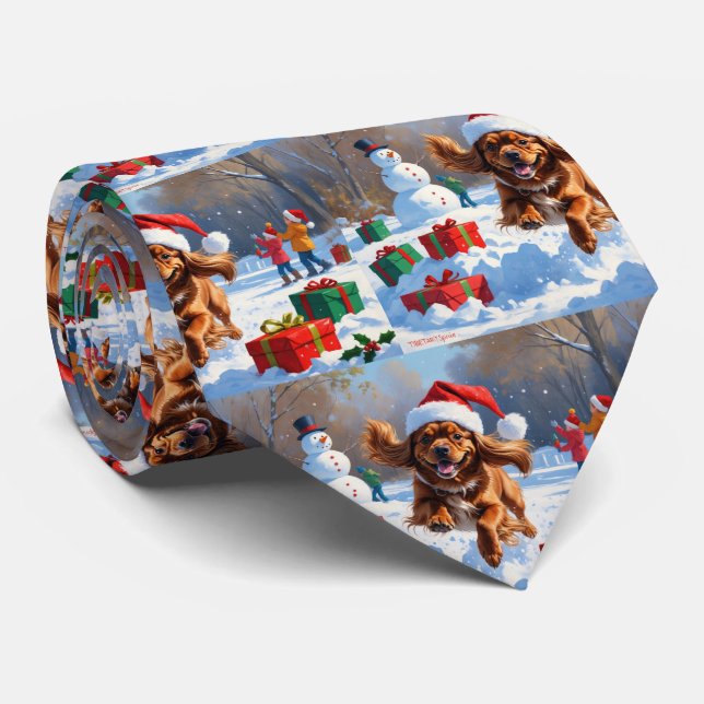 Cravate Tibetan Spaniel courant dans la neige avec un chap (Roulé)